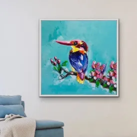 'Painted' Kingfisher - Blue Kingfisher Bird Painted Original Canvas Artwork Wall Art Print