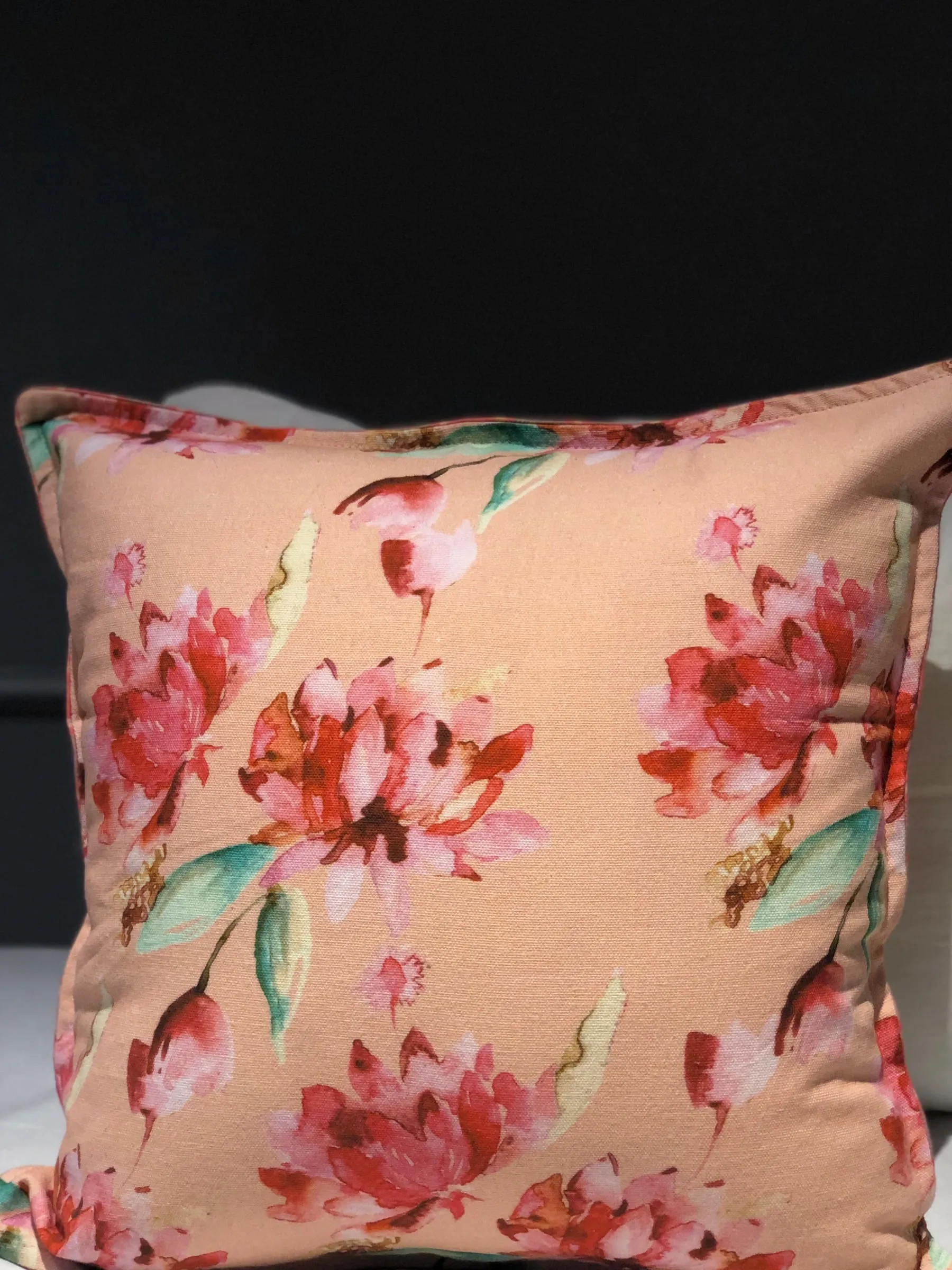 Peach and Red Sacred Lotus Printed Cushion Cover set of 2
