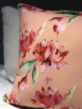 Peach and Red Sacred Lotus Printed Cushion Cover set of 2