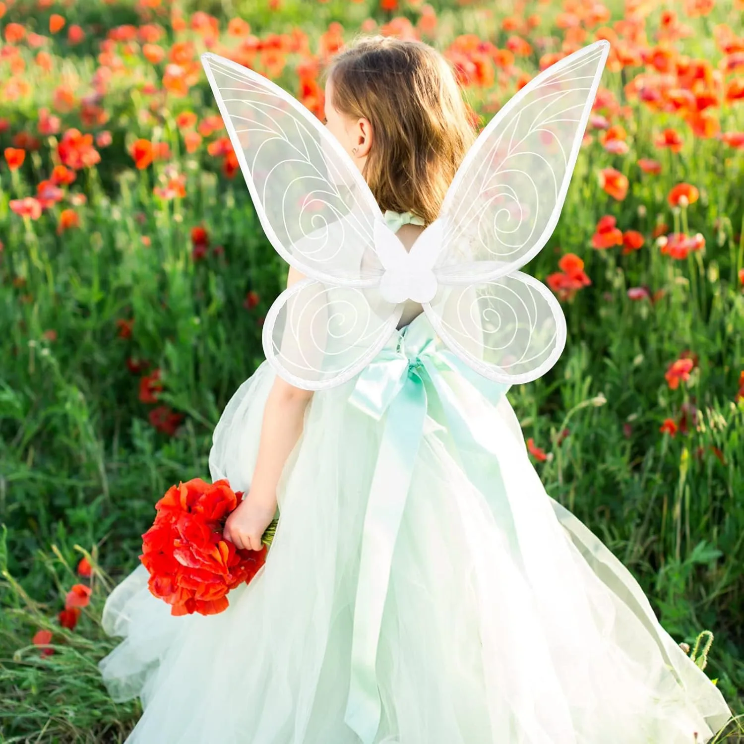 quescu Fairy Wings for Adults,Butterfly Wings for Girls,Angel Wings,Fairy Costume for Women Halloween Dress Up Party Favor (White)