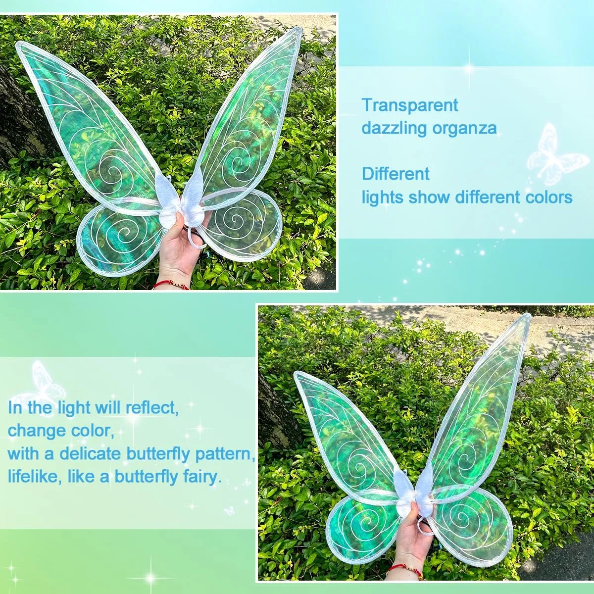 quescu Fairy Wings for Adults,Butterfly Wings for Girls,Angel Wings,Fairy Costume for Women Halloween Dress Up Party Favor (White)