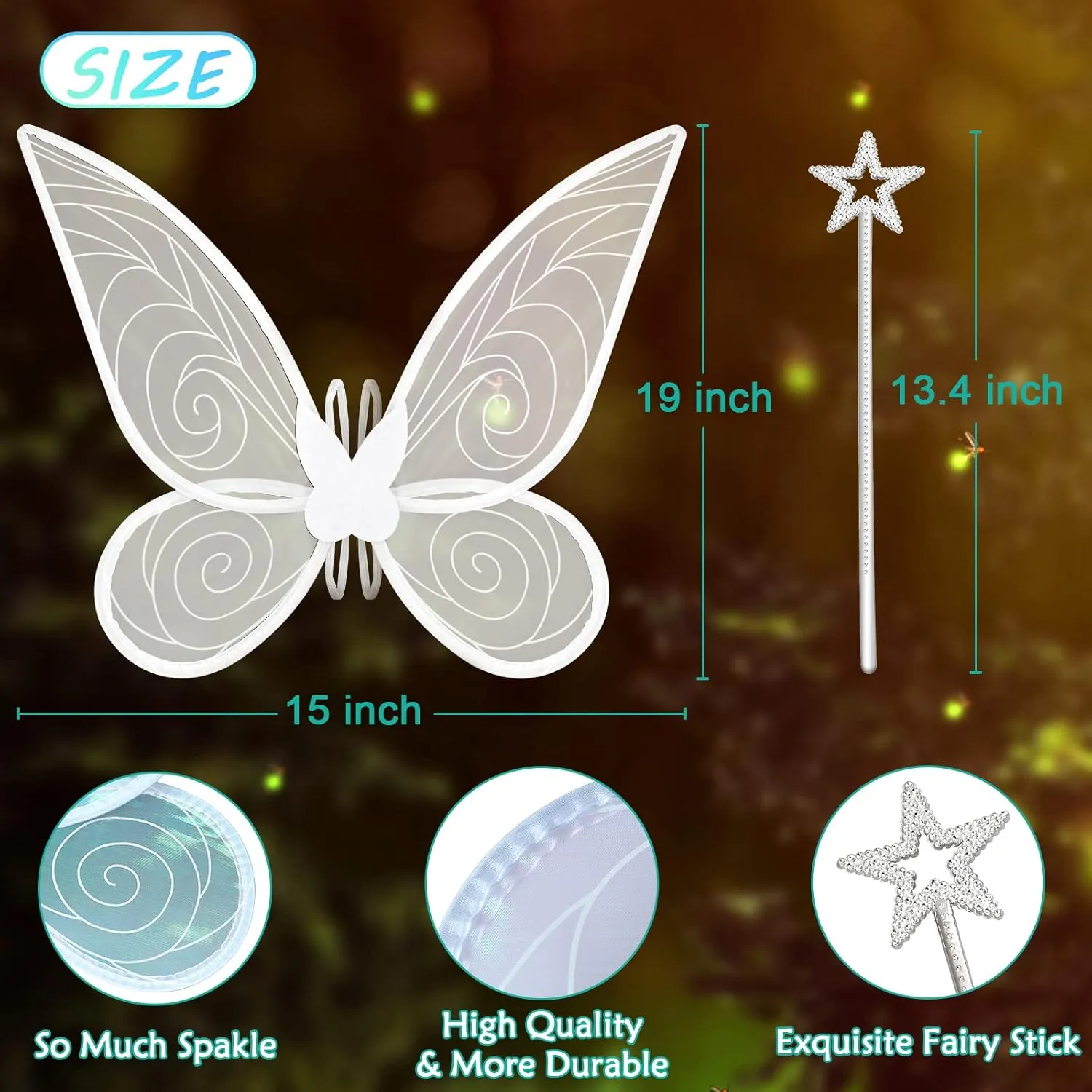 quescu Fairy Wings for Adults,Butterfly Wings for Girls,Angel Wings,Fairy Costume for Women Halloween Dress Up Party Favor (White)