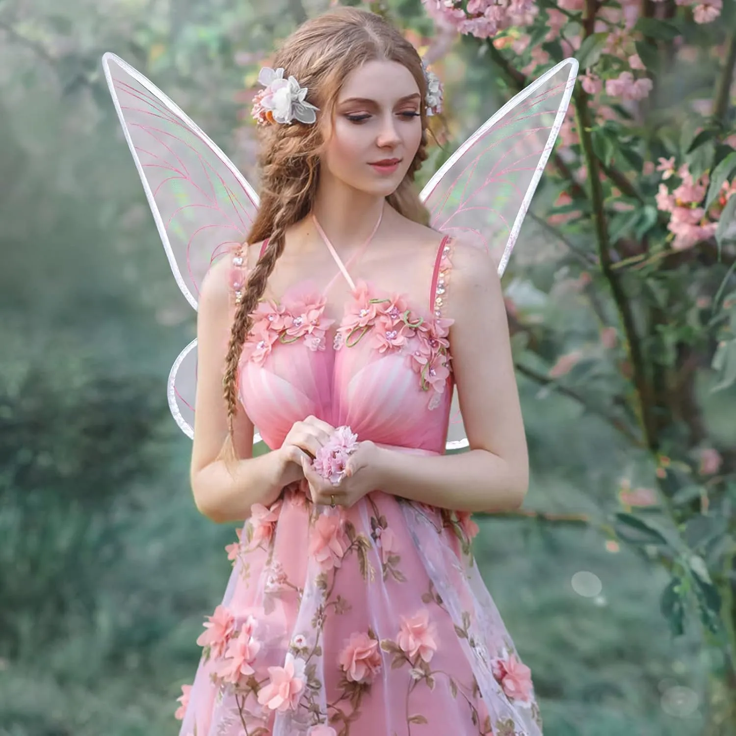 quescu Fairy Wings for Adults,Butterfly Wings for Girls,Angel Wings,Fairy Costume for Women Halloween Dress Up Party Favor (White)