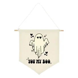 "You My Boo" Valloween Handmade Hanging Canvas Banner Sign Decoration