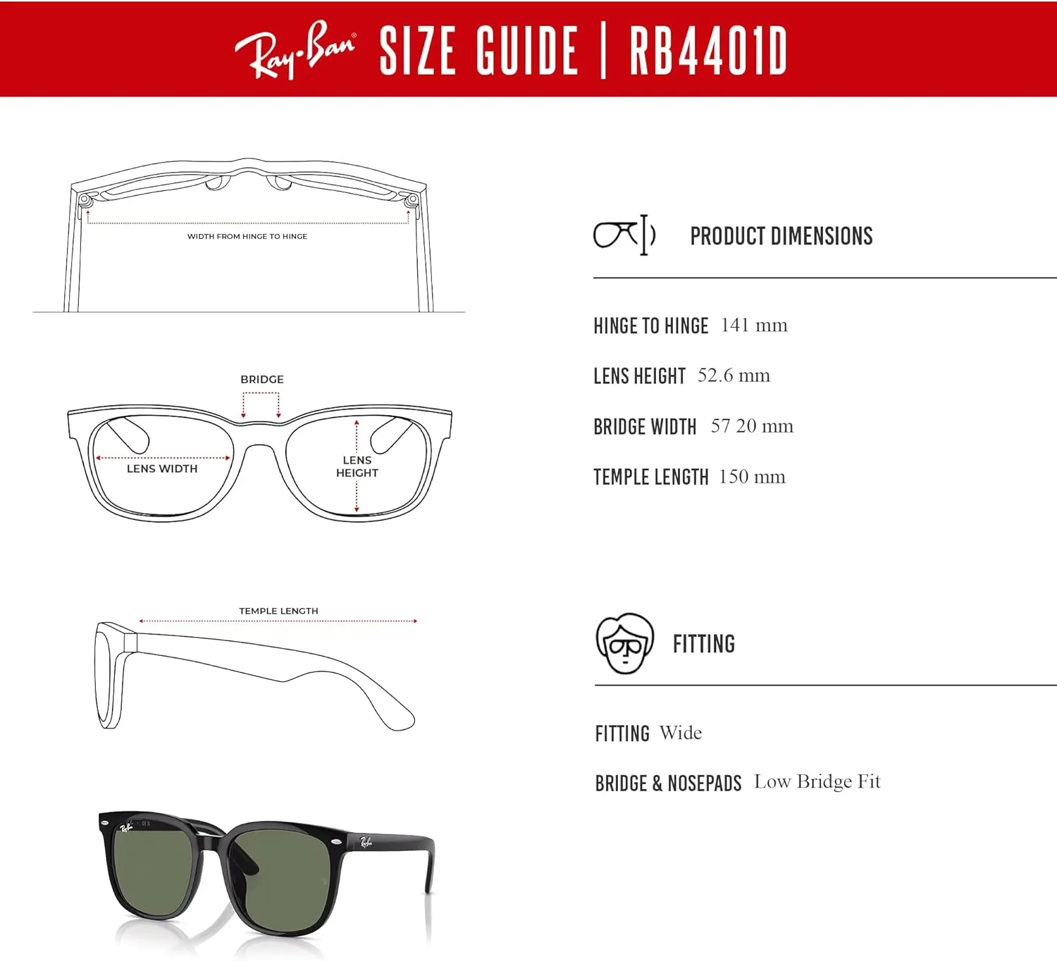 Ray-Ban RB4401D Square Sunglasses for Men for Women   BUNDLE With Designer iWear Complimentary Eyewear Kit