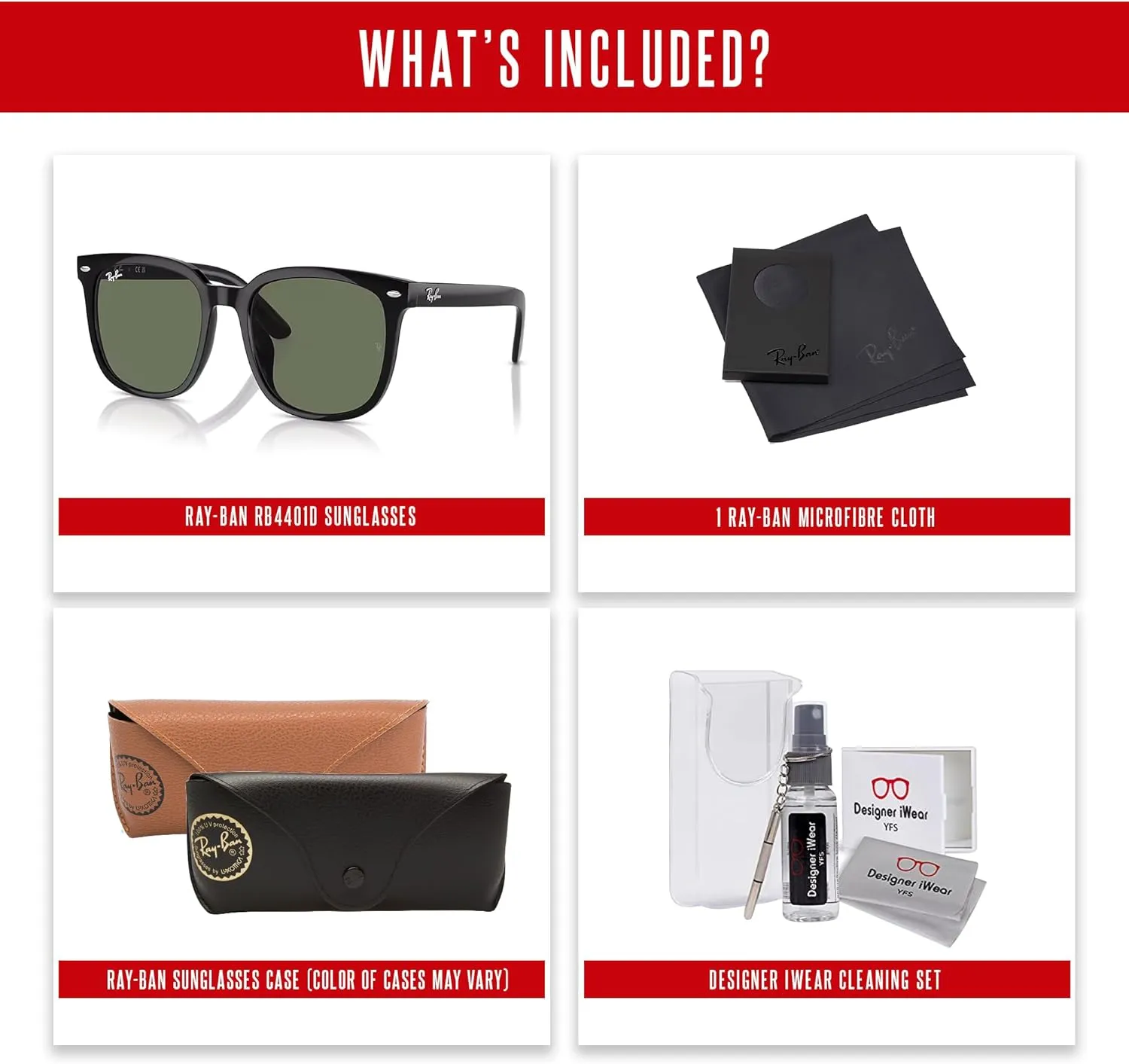 Ray-Ban RB4401D Square Sunglasses for Men for Women   BUNDLE With Designer iWear Complimentary Eyewear Kit