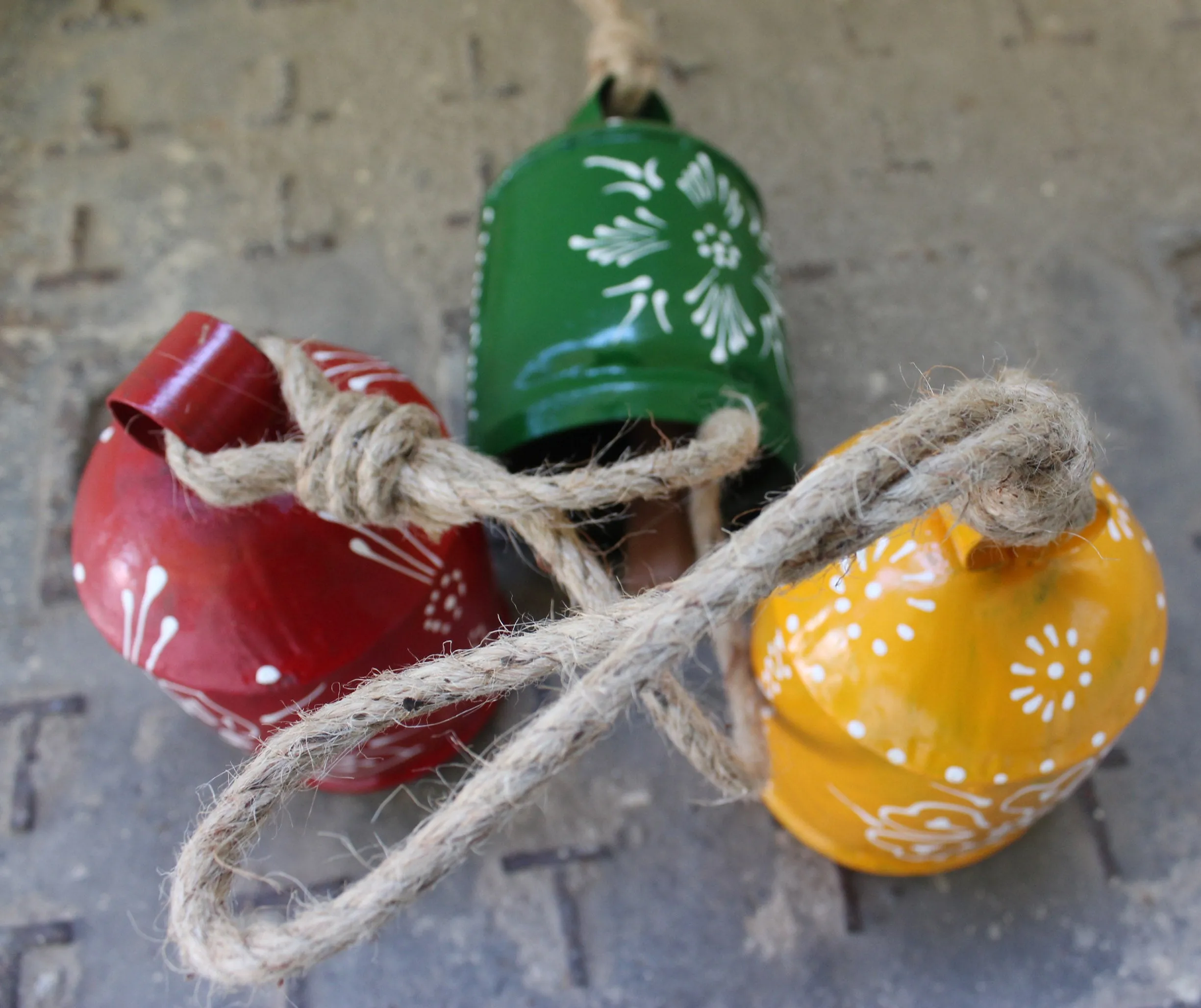 Recycled Iron Harmony Bells Cow Bells 6" Inches Height Hand Painted with Jute Rope