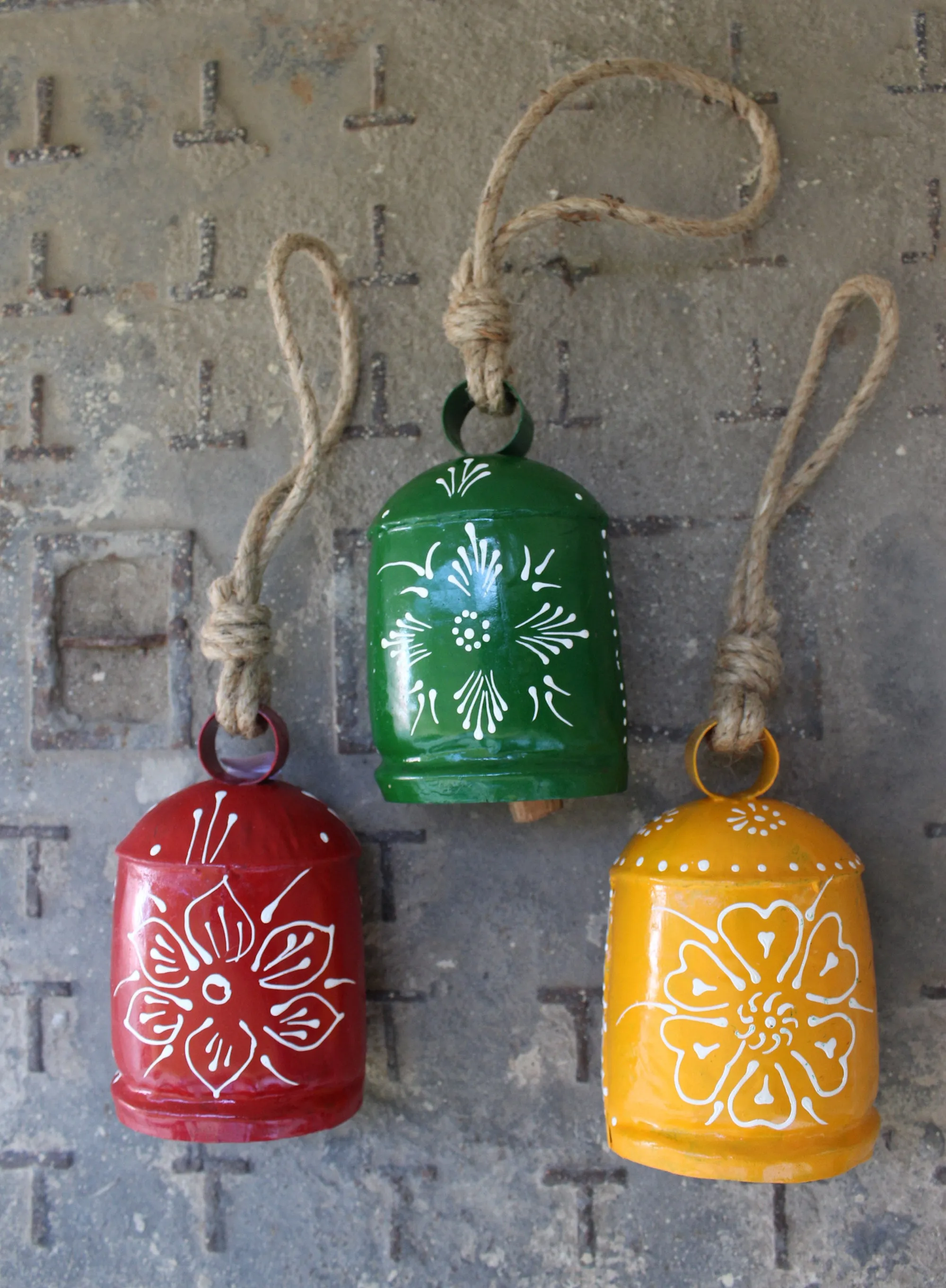 Recycled Iron Harmony Bells Cow Bells 6" Inches Height Hand Painted with Jute Rope