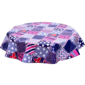 Round Oilcloth Tablecloth Patchwork Purple