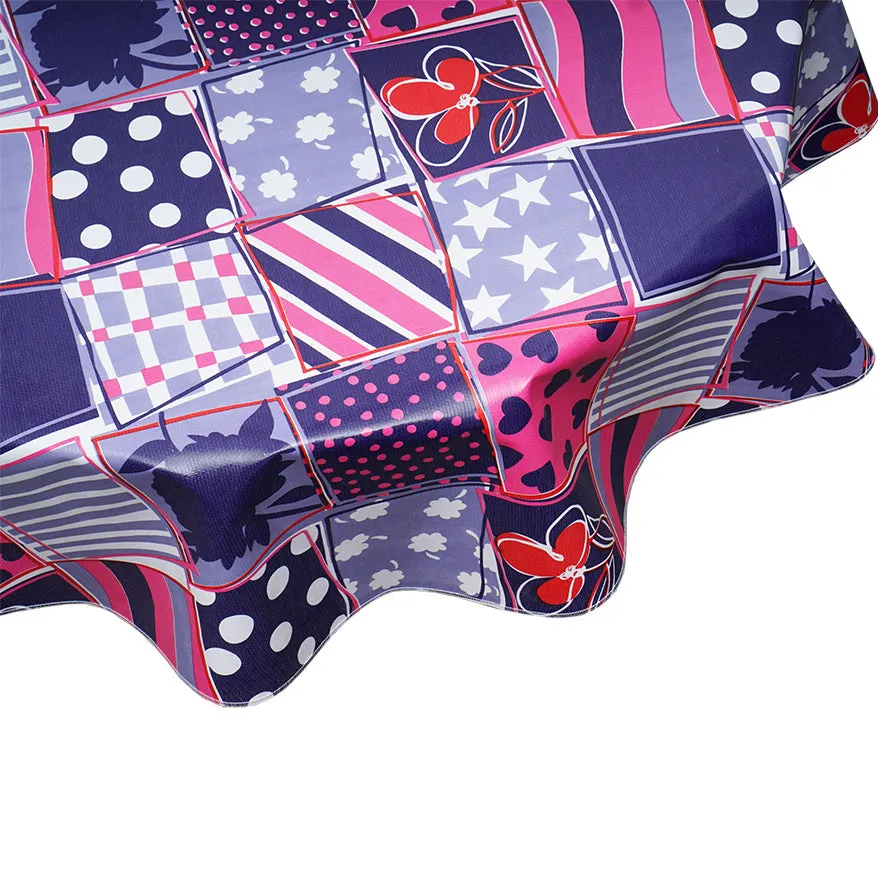 Round Oilcloth Tablecloth Patchwork Purple