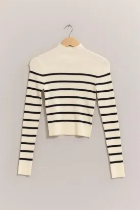 Striped Cropped Mock Neck Sweater