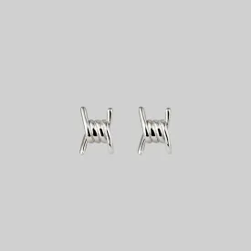 SURVIVAL. Symbolic Barbed Wire Stud Earrings - Silver