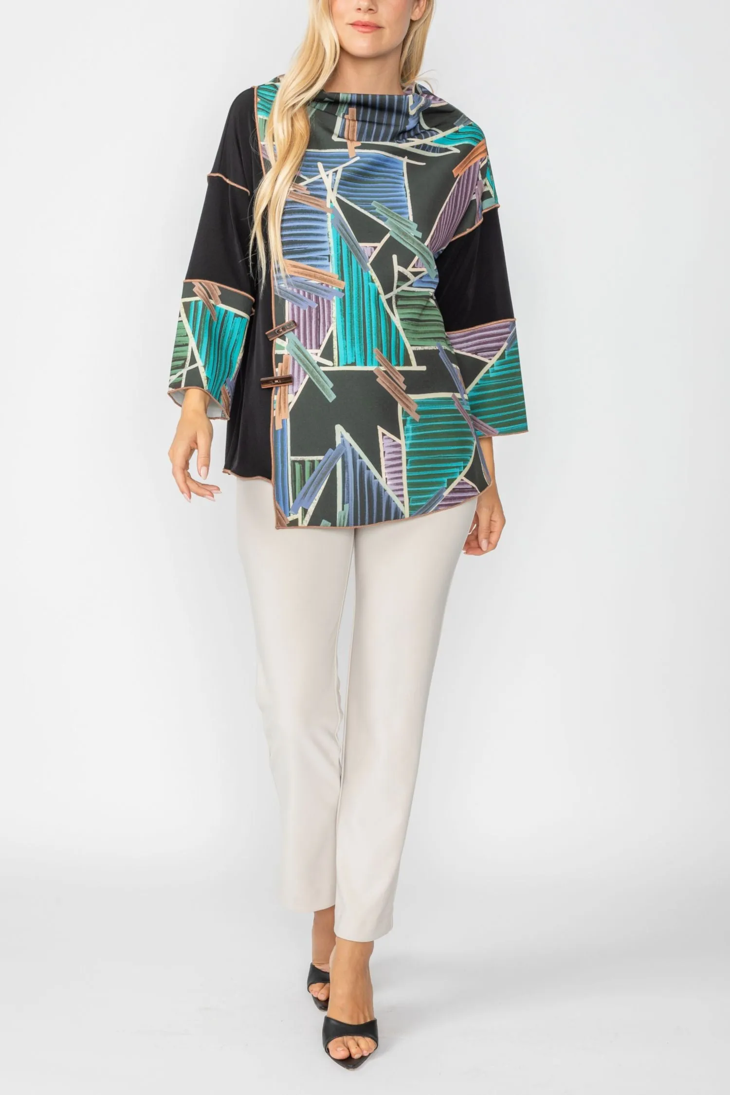 Teal High Collar Asymmetrical Top
