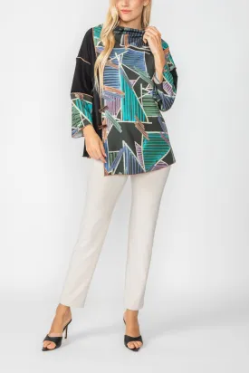Teal High Collar Asymmetrical Top