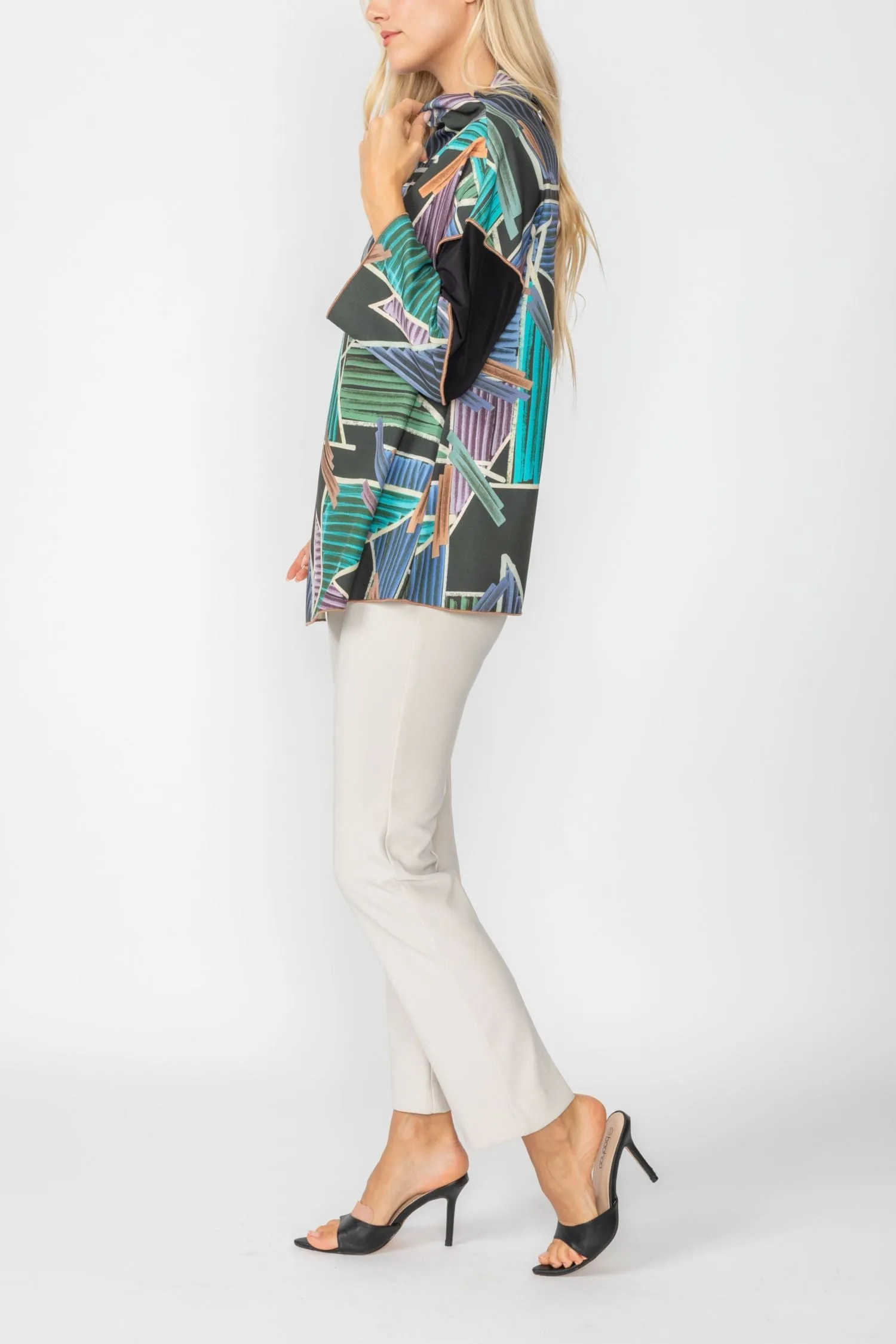 Teal High Collar Asymmetrical Top