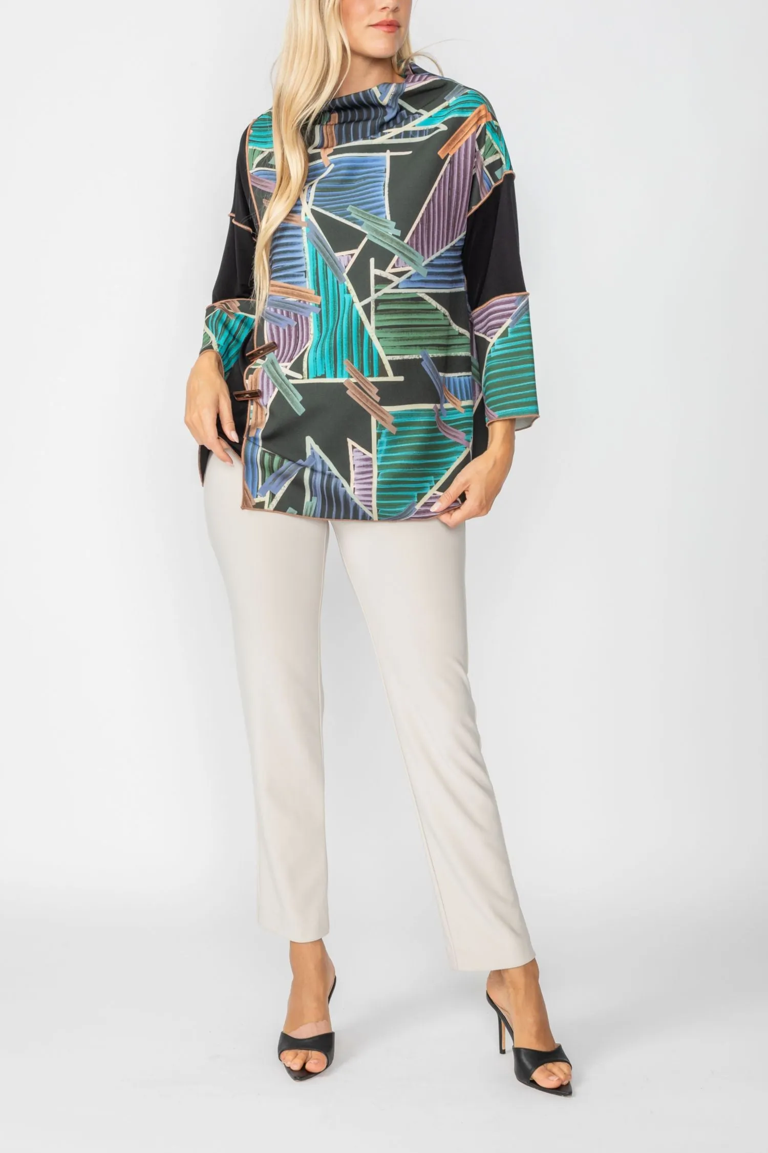 Teal High Collar Asymmetrical Top