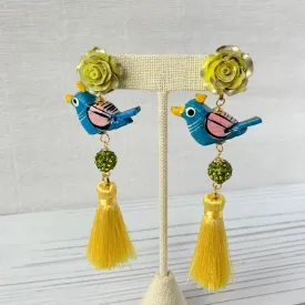 Tropical Bird Tassel Earrings