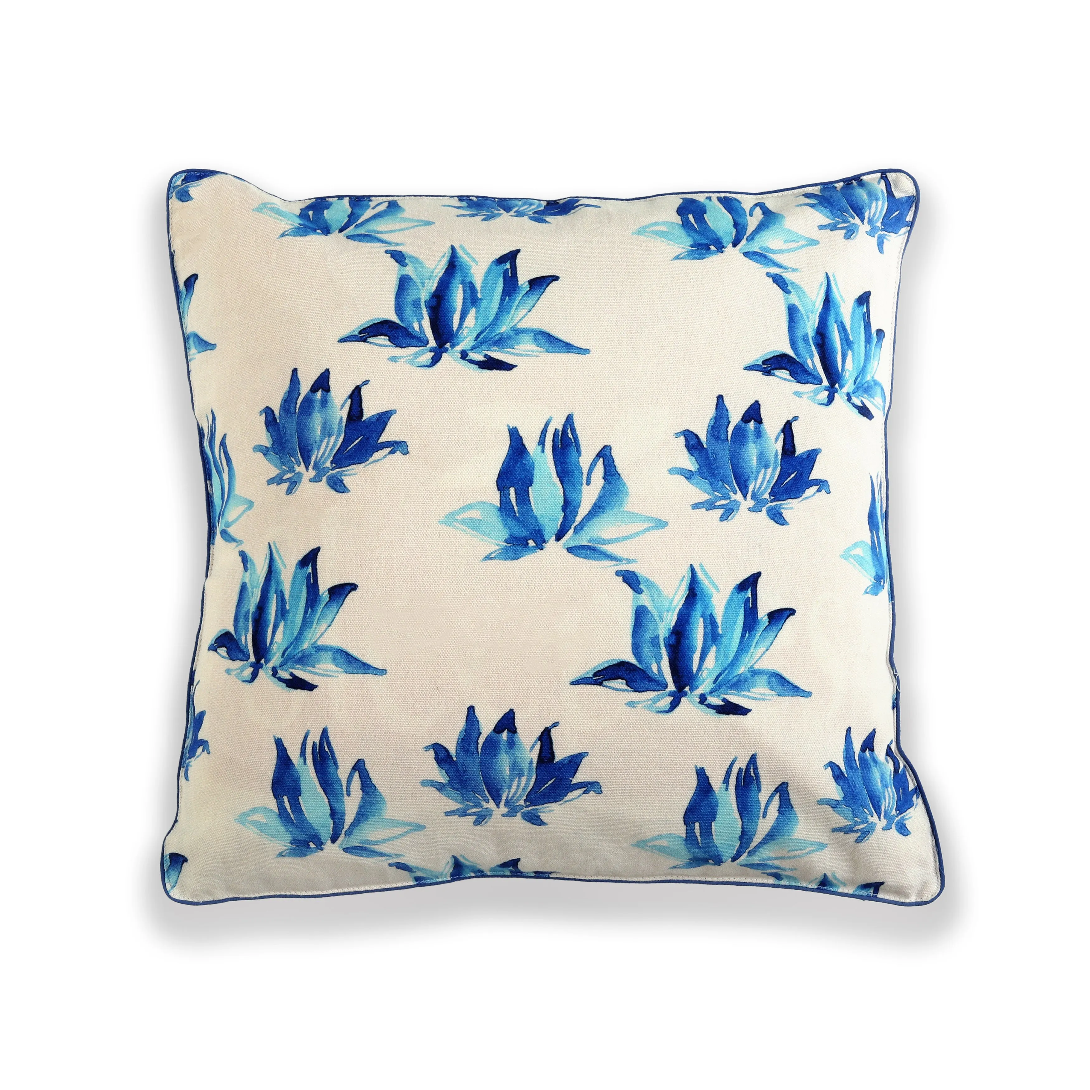 White And Blue Lotus Printed Cushion Cover set of 2