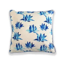 White And Blue Lotus Printed Cushion Cover set of 2