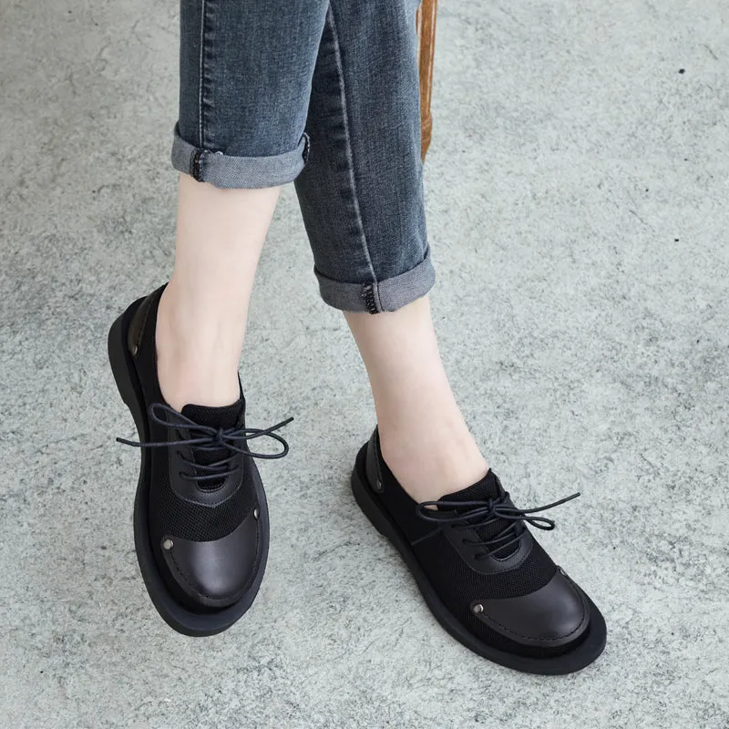 Women Leather Canvas Patchwork Flat Casual Shoes