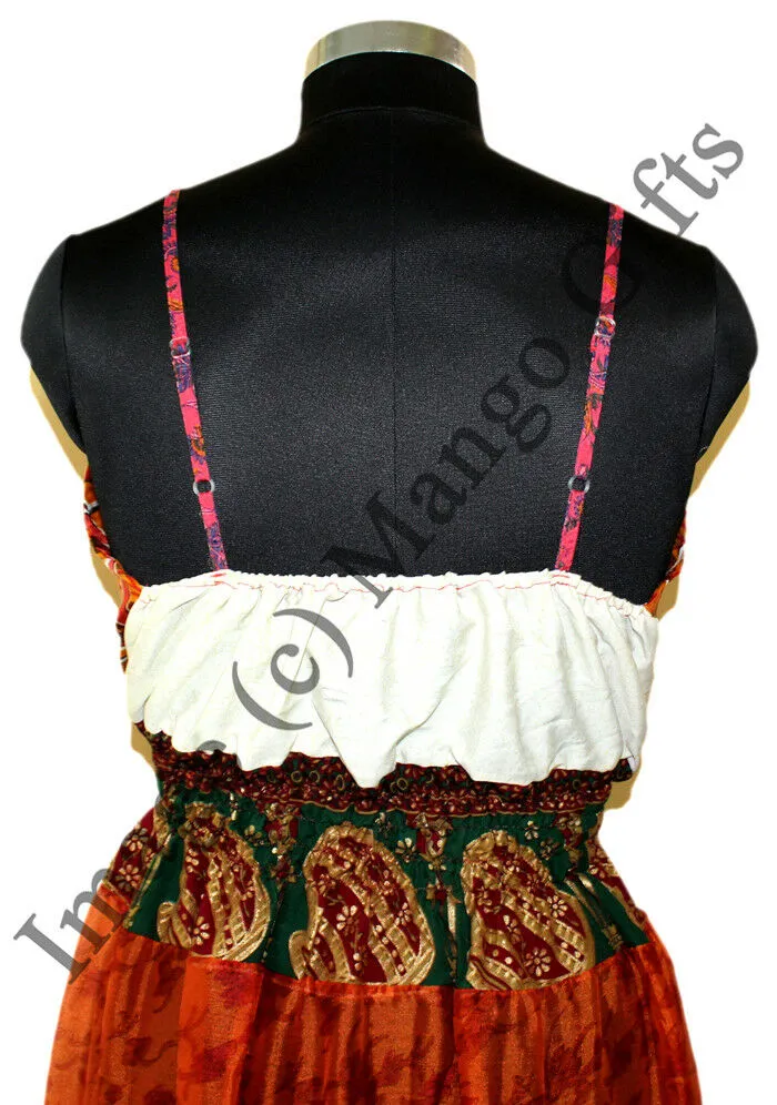 Women Recycle Silk Sari Boho Long Maxi Dress Hippie Clothes Beach Wear