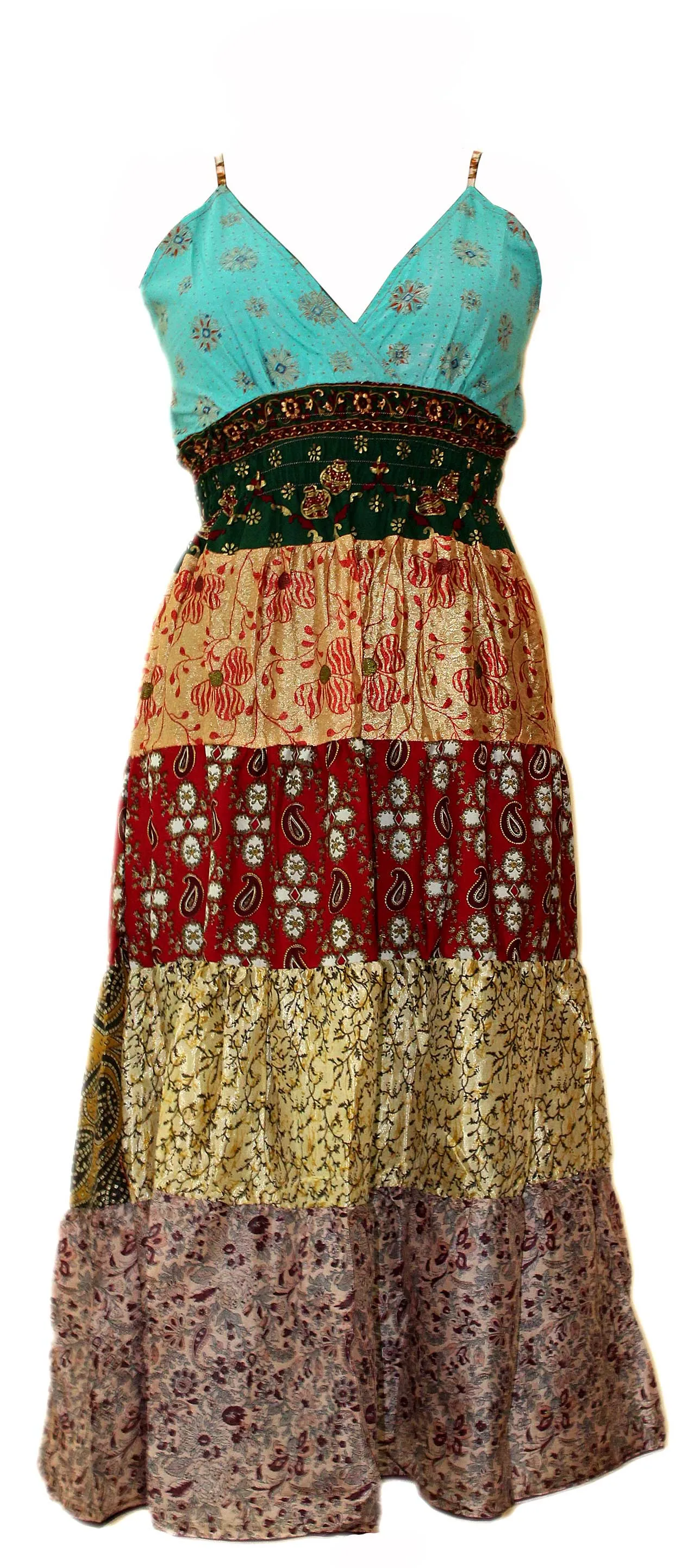 Women Recycle Silk Sari Boho Long Maxi Dress Hippie Clothes Beach Wear