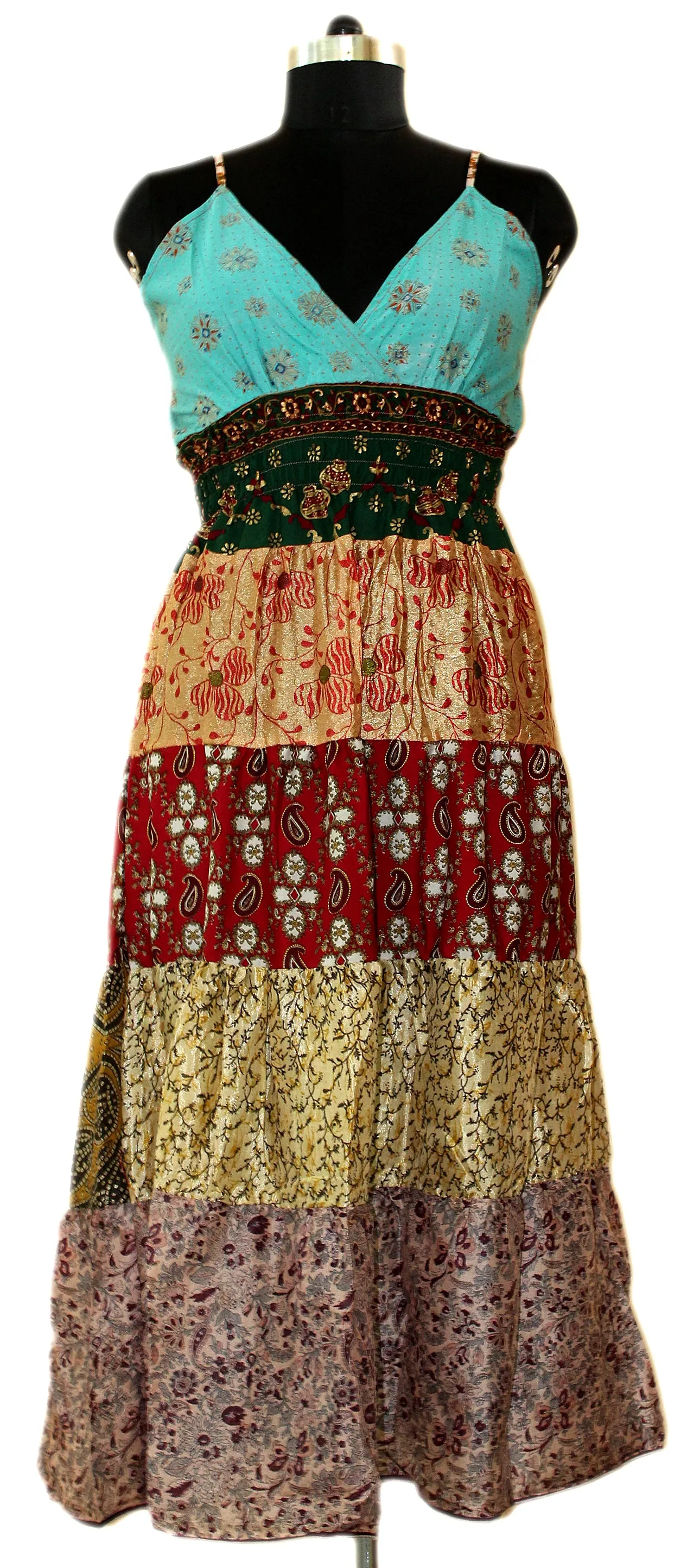 Women Recycle Silk Sari Boho Long Maxi Dress Hippie Clothes Beach Wear