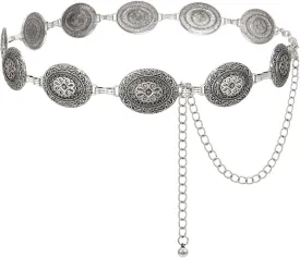 Women Western Metal Chain Belt Concho Belt Cowgirl Waist Link for Jeans Dresses Concert Boho