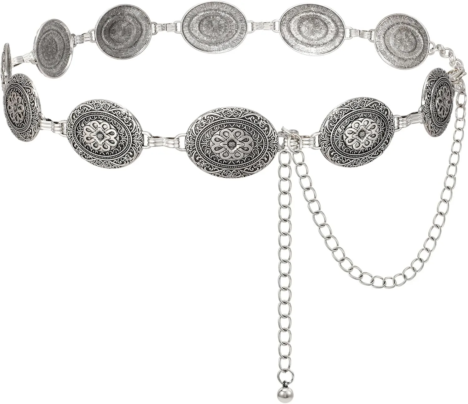 Women Western Metal Chain Belt Concho Belt Cowgirl Waist Link for Jeans Dresses Concert Boho