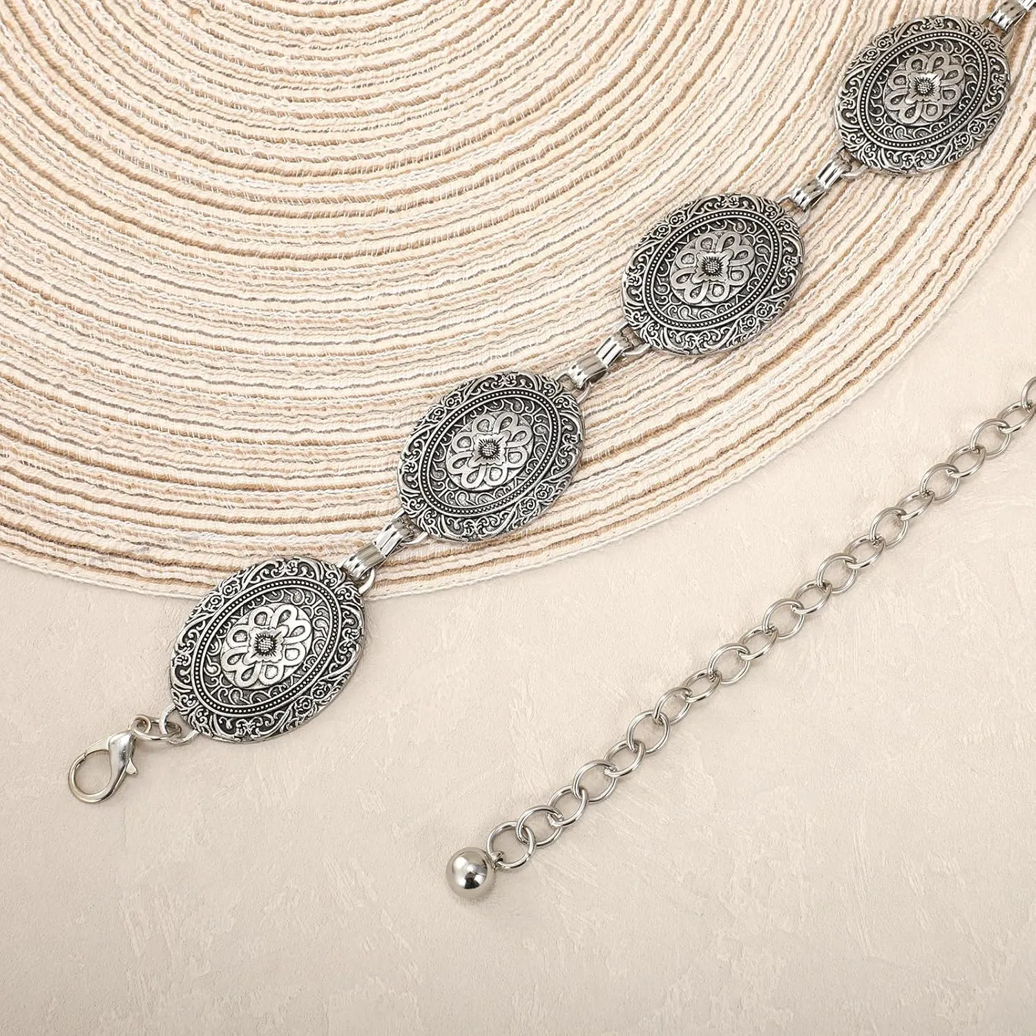 Women Western Metal Chain Belt Concho Belt Cowgirl Waist Link for Jeans Dresses Concert Boho