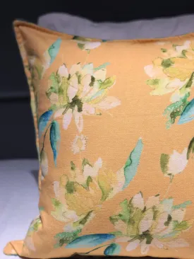 Yellow and Green Sacred Lotus Printed Cushion cover set of 2