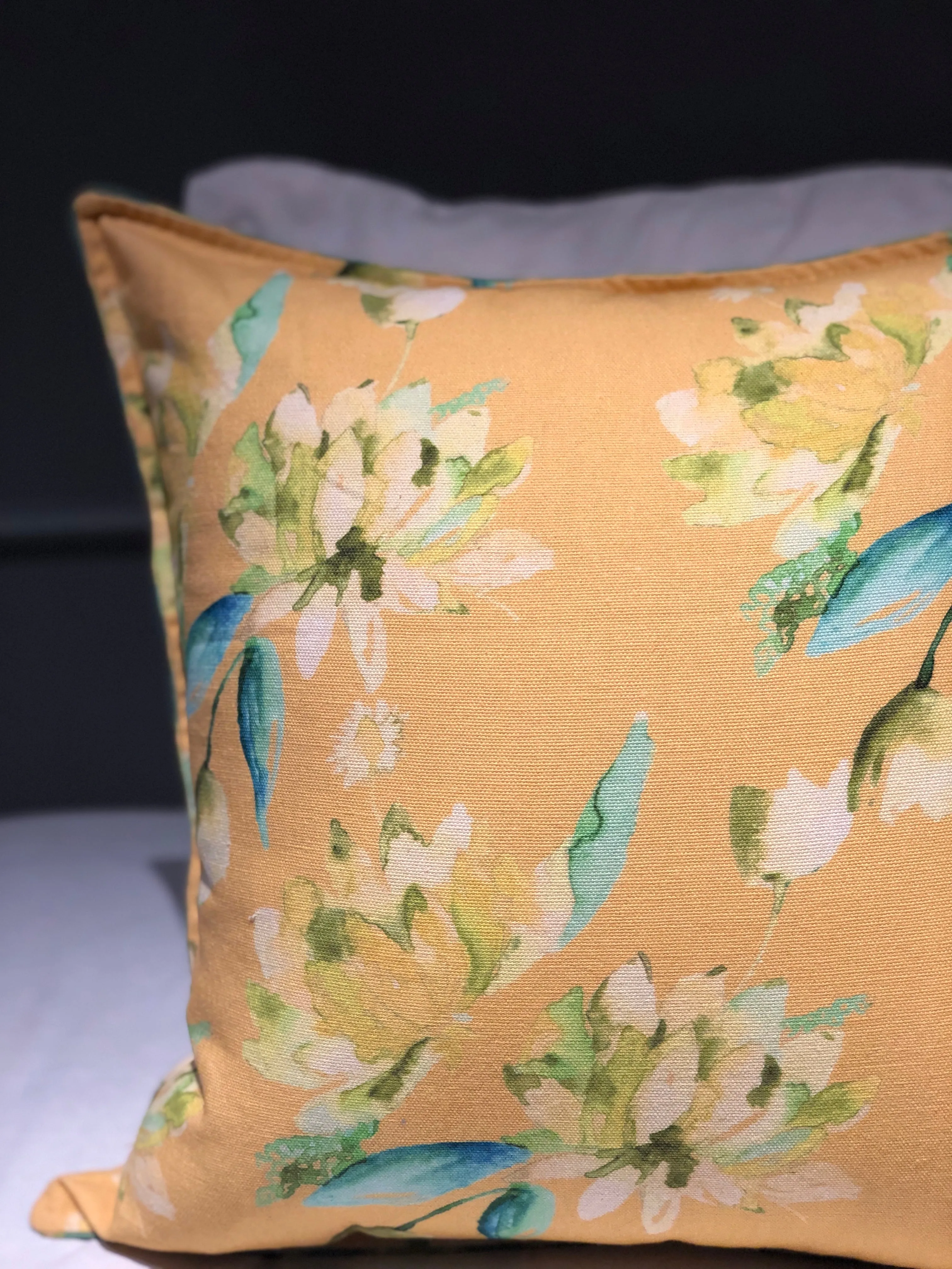 Yellow and Green Sacred Lotus Printed Cushion cover set of 2