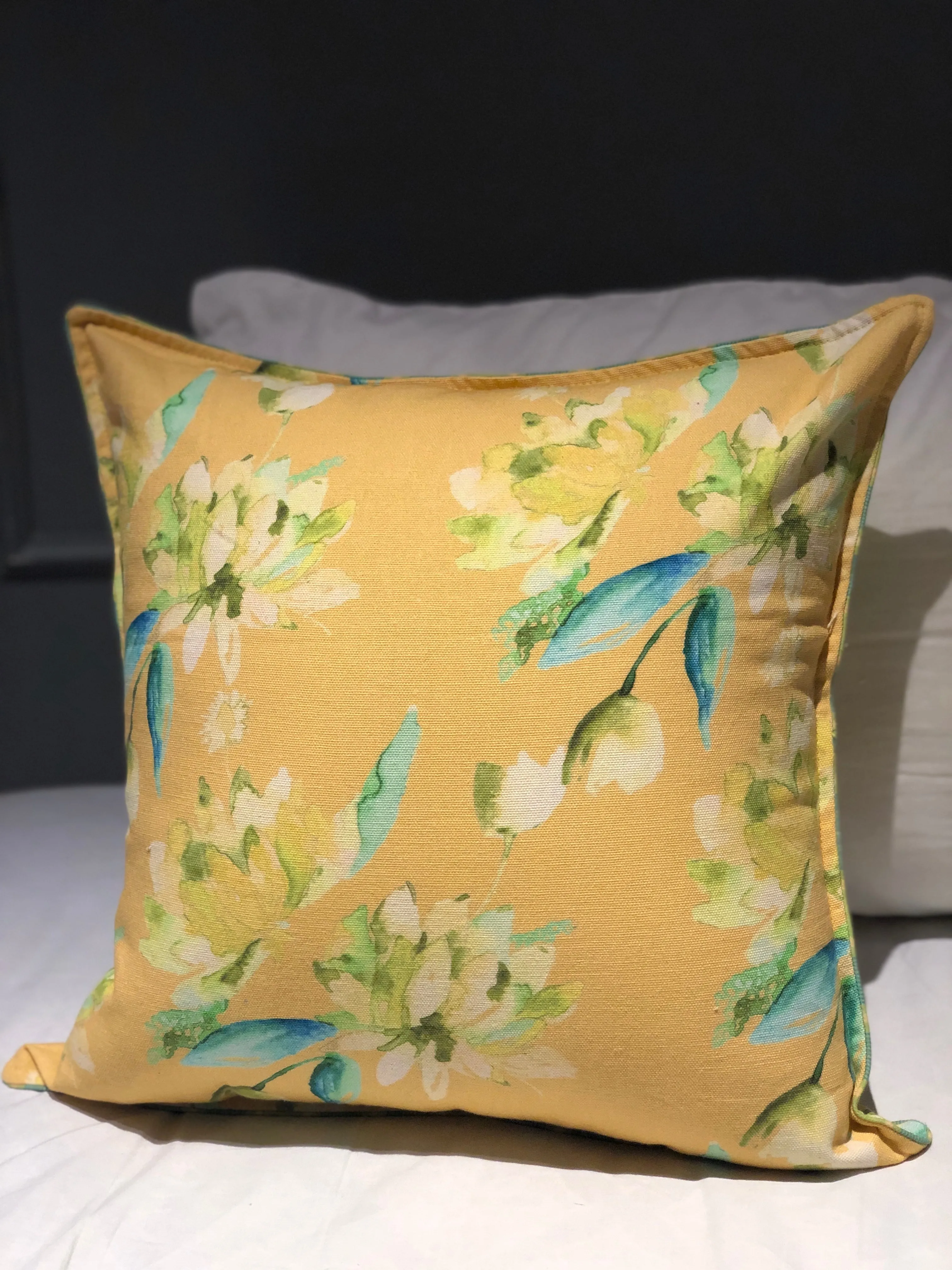 Yellow and Green Sacred Lotus Printed Cushion cover set of 2